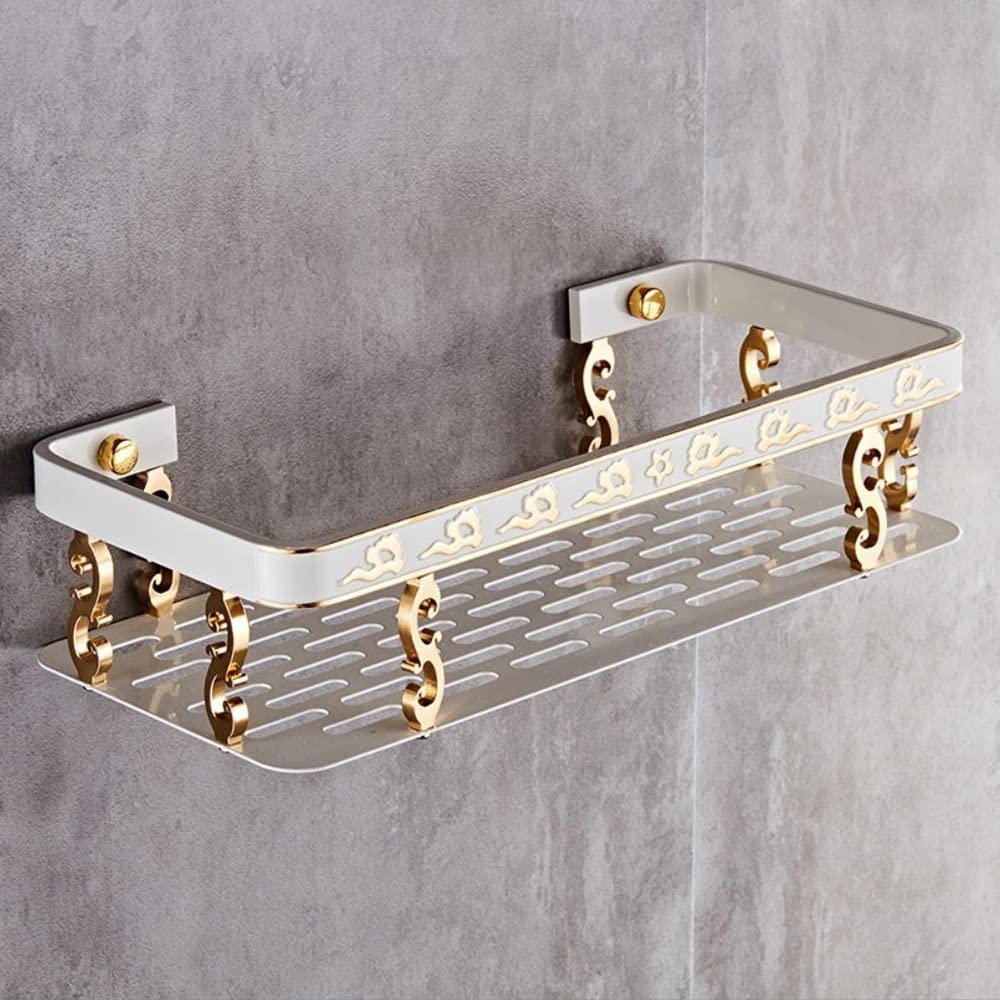 Cesta de ducha Estante de ducha Cesta cuadrada Almacenamiento de inodoro de aluminio blanco de dos niveles, soporte para champú Estante organizador de Kichen, accesorios de baño Estante de almacenamie