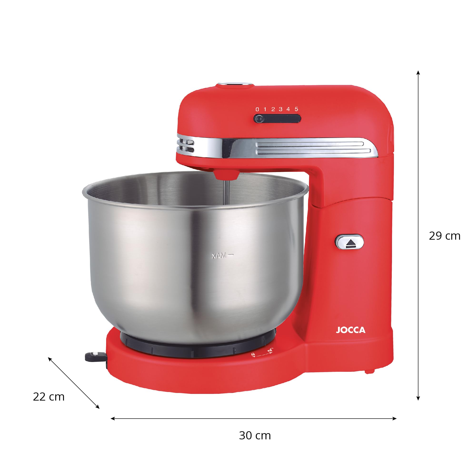 JOCCA - Mélangeur pétrisseur de resposterie 350W avec auto-rotation par friction, 5 vitesses, bol en acier inoxydable 3'5L, pétrissoir, batte, émulsione, tiges et mélangeur de chrome (noir)