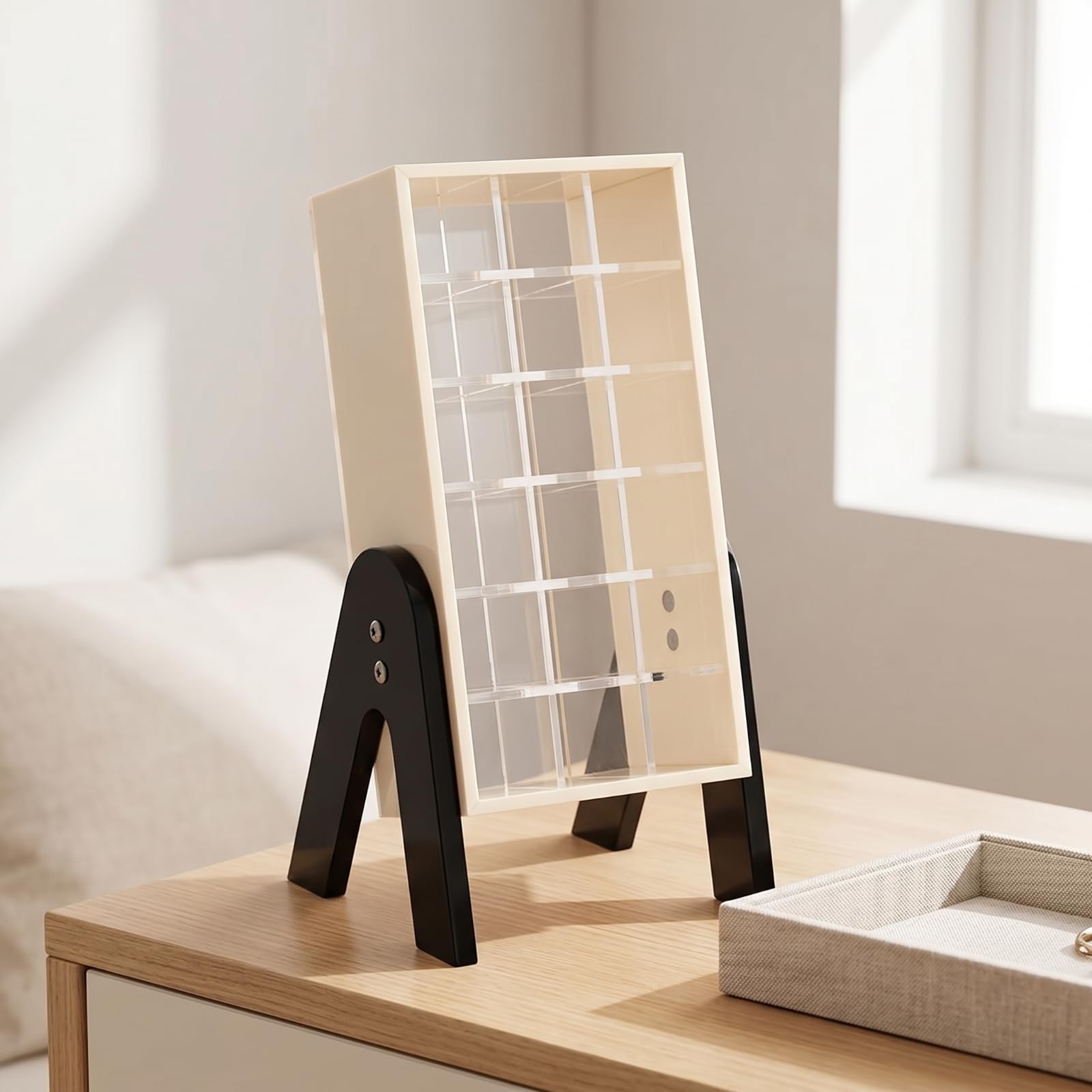 Organisateur de Rangement Acrylique Porte Rouge à Lèvres Présentoir Casier Support Cosmétique Transparent à Compartiments pour Plan de Travail Adapté, Marron