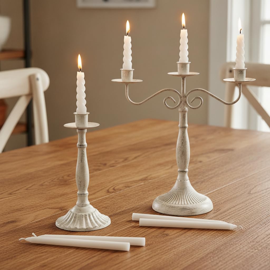 Portacandele Retrò in Ferro, Candelabro 3 teste + 4 candele