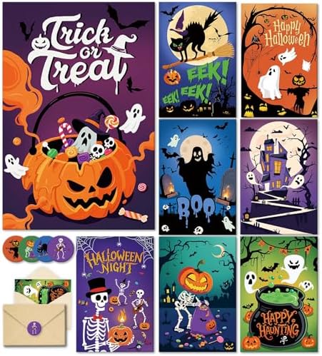 Amazon.com: 24 Pack Halloween Cards with Envelopes and Stickers, 8 ...
