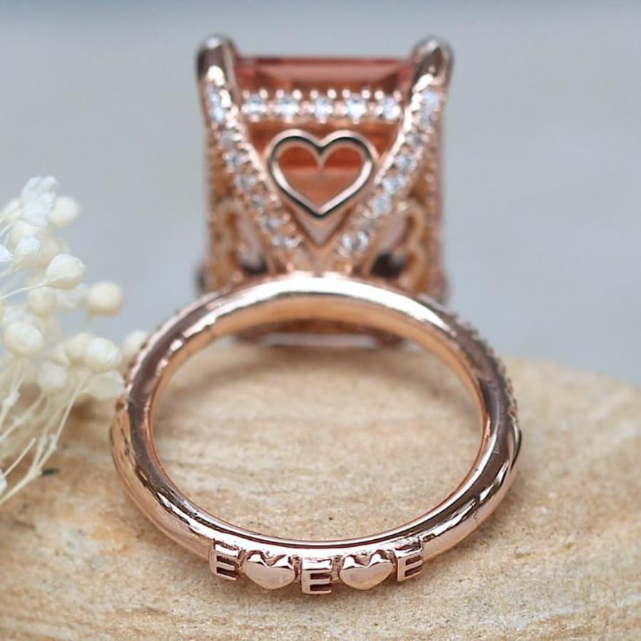 Luxury 18K Rose Gold Plated Square Zircon Women’s Engagement Ring - Sparkling Princess-Cut Design, Ideal for Bridal Wear, Engagement & Wedding Anniversary​ Size 9 - Image 4