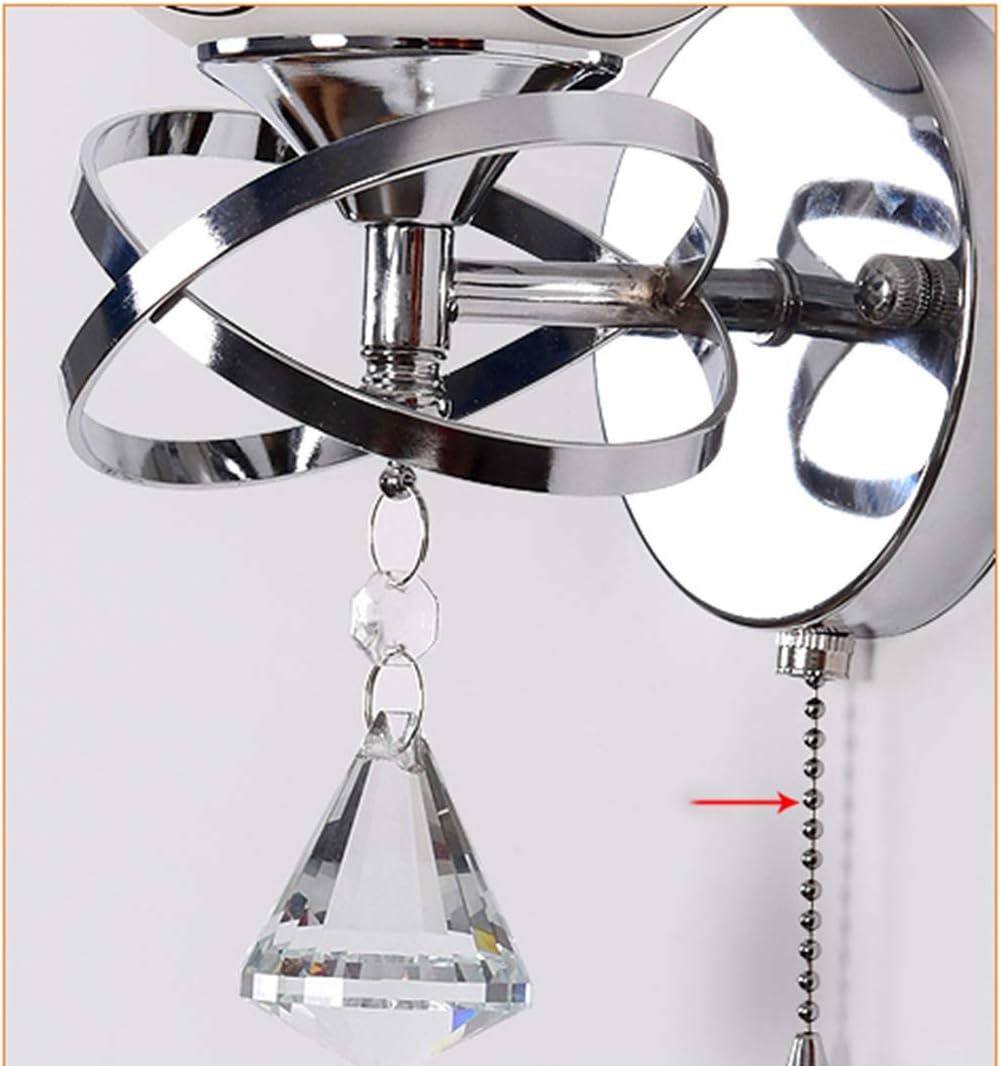 Pull Chain Switch Wall Sconce E27 Bedroom Living Room Wall Lamp Metal and Glass Shade