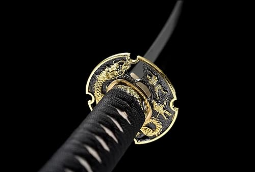 Miniatura 5 de Lyuesword Juego de espada samurái japonesa templada de arcilla funcional completa Katana Wakizashi Tanto Set 3 piezas puede cortar árbol