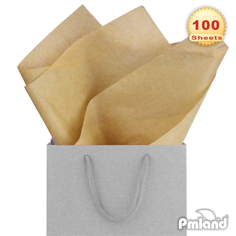 PMLAND 100 hojas de papel de seda marrón claro a granel, 20 x 15 pulgadas, papel de seda de doble cara para envolver bolsas de regalo, manualidades, bodas, fiestas y decoraciones de vacaciones
