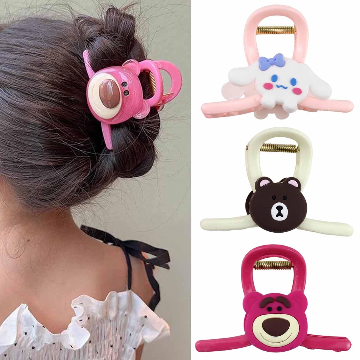 3Pcs Cute Hair Clips Anime Kawaii Hair Clips Non-Slip Hair Catch Barrette Jaw Clamp for Girl Teens Fashion Hair Styling Accessories-B