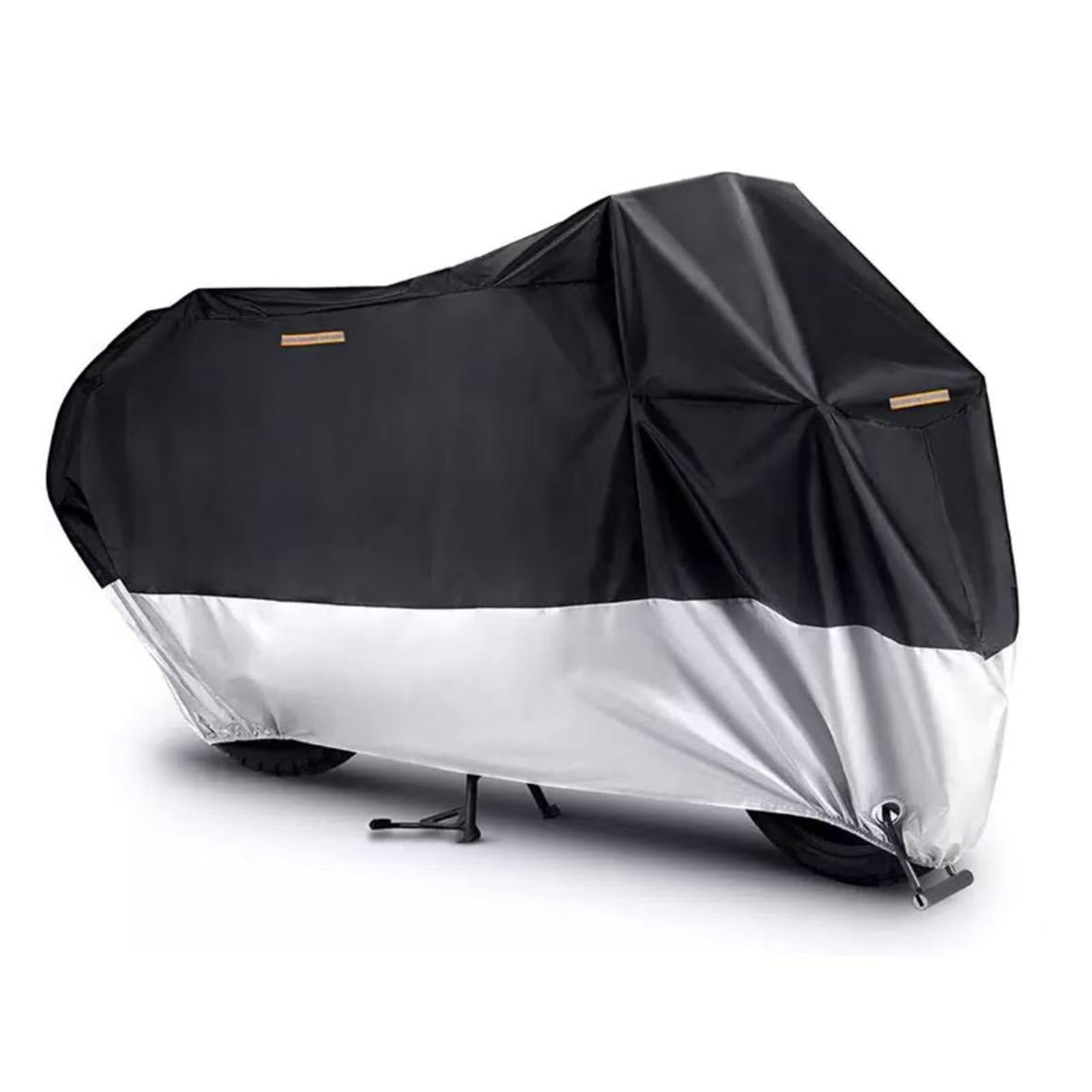 Motorcycle Cover, 210D Oxford Cloth, with Reflective Stripes, Waterproof Outdoor Protection, All-Weather Universal car Cover, with Lock Holes and Storage Bag. (Black Silver, 96.5