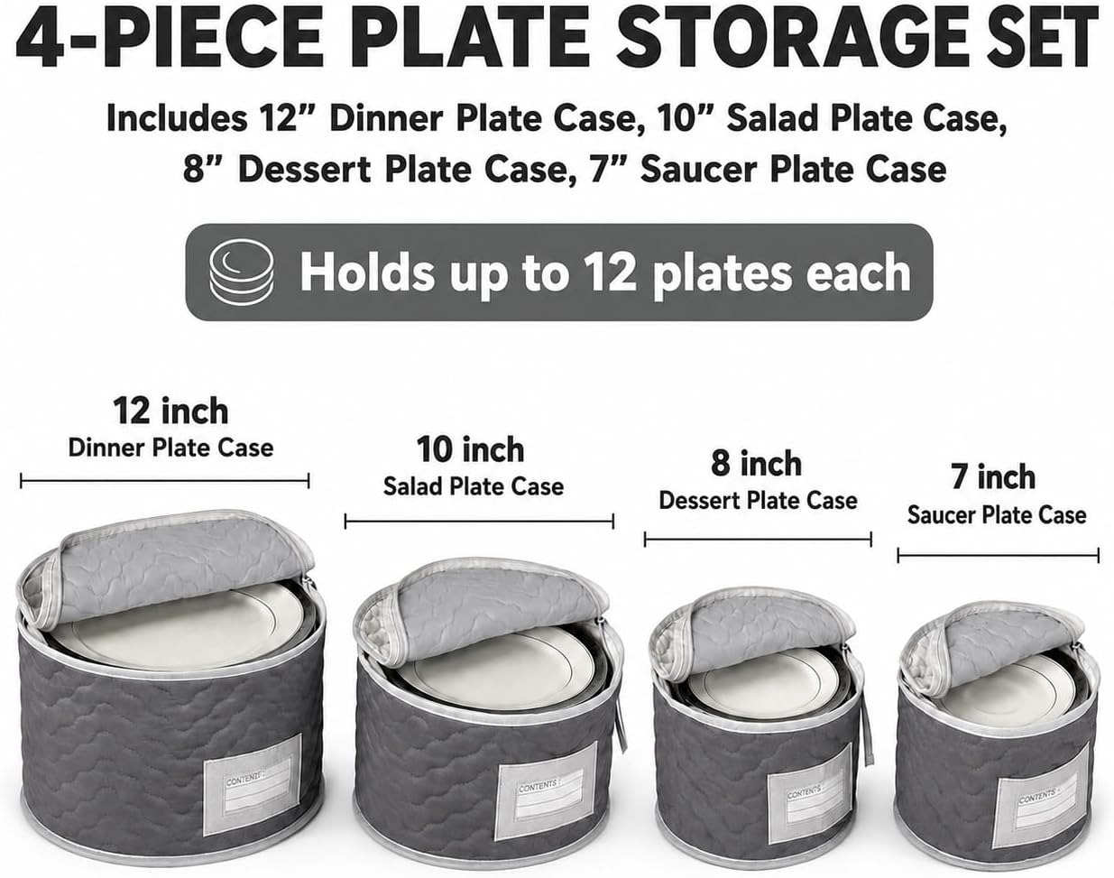 Richards Homewares China Storage Chest, For Starter 4-Piece Set, Quilted Micro Fiber-Gray image 2