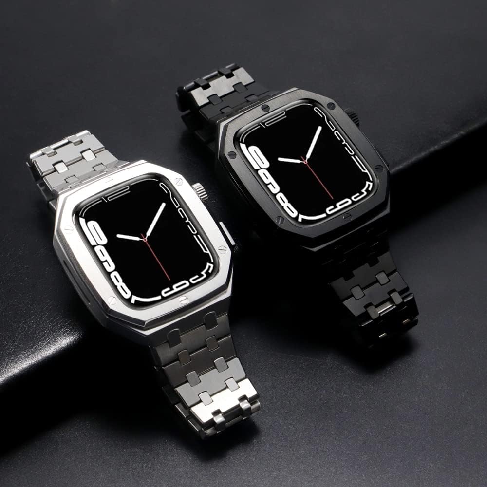 Luxury Case Band for Apple Watch Band Modification Kit Bezel Series 8 7 45mm 6 5 4 SE 44mm refit Mod kit Metal Steel (Color : AP-SS, Size : 45mm for 8/7)