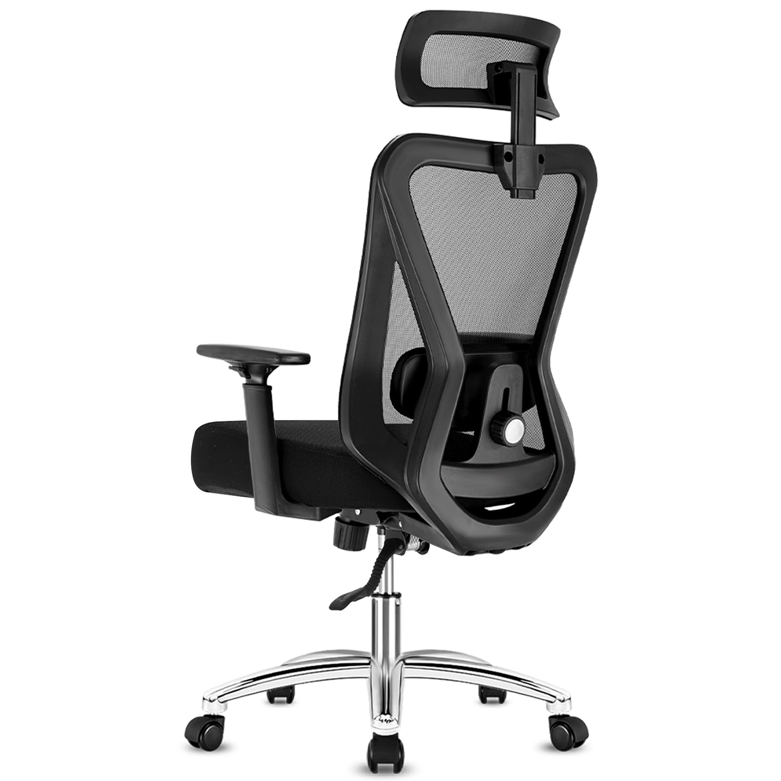 Durrafy Bürostuhl Ergonomisch, Schreibtischstuhl mit 3-stufiger Neigungsarretierung, Verstellbarer Kopfstütze, Armlehnen & Lendenstütze, Chefsessel Belastbar bis 150KG, Drehstuhl für Büro & Homeoffice