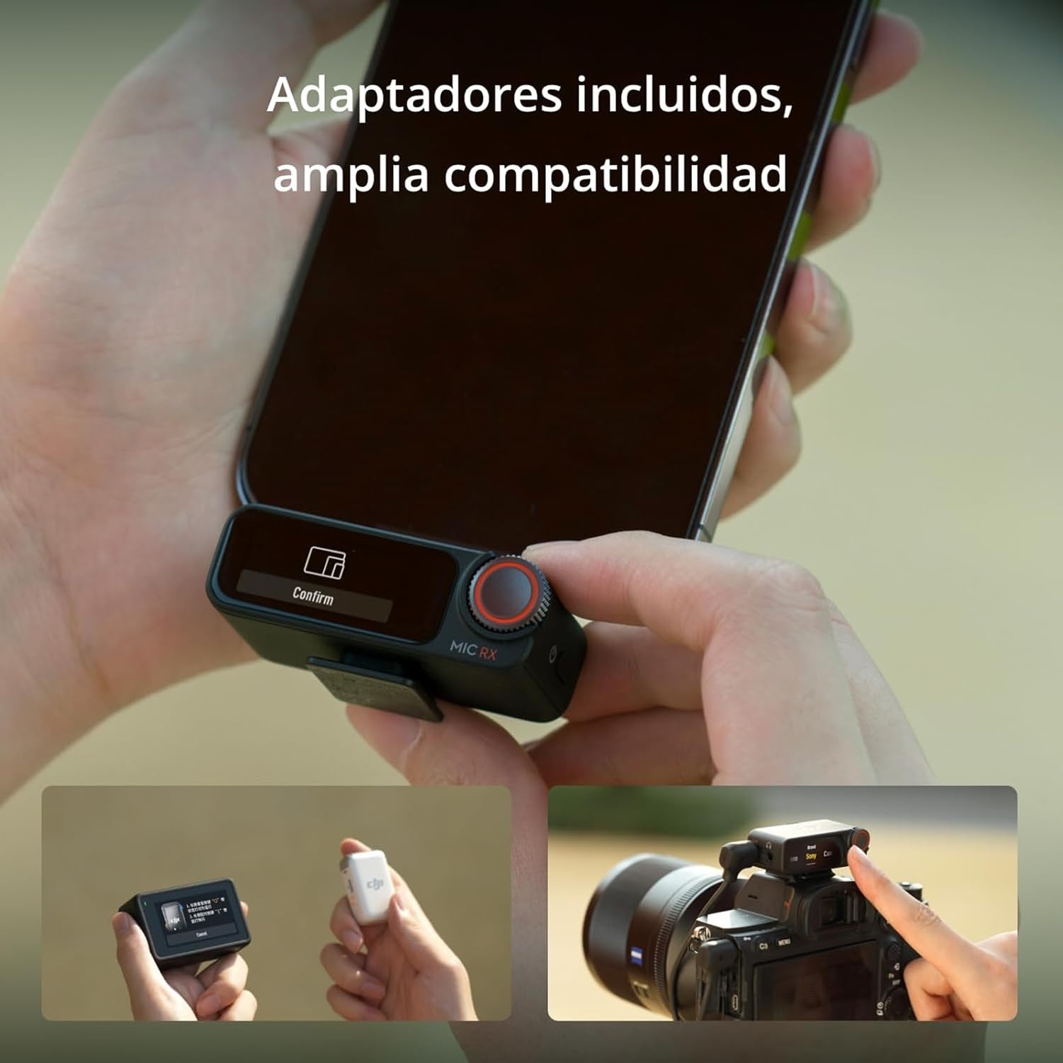 DJI Mic 2 (2 TX + 1 RX + Estuche de carga), todo en uno, micrófono inalámbrico, cancelación de ruido inteligente, grabación interna flotante de 32 bits, micrófono para iPhone y Android
