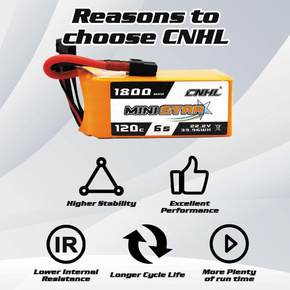 CNHL 1800mAh 6S Lipo Battery 22.2V 120C with XT60 Plug for Racing RC Airplane,Boat,Heli Airplane,Drone FPV (2 Packs)
