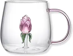 Spazz Home Caneca de Vidro 3D Rosa 400ml – Vidro Borossilicato com Design Interno Artístico | Ideia de Presente Criativo para Mães, Namorados, Casamento, Aniversário | Coleção Presentes Afetivos