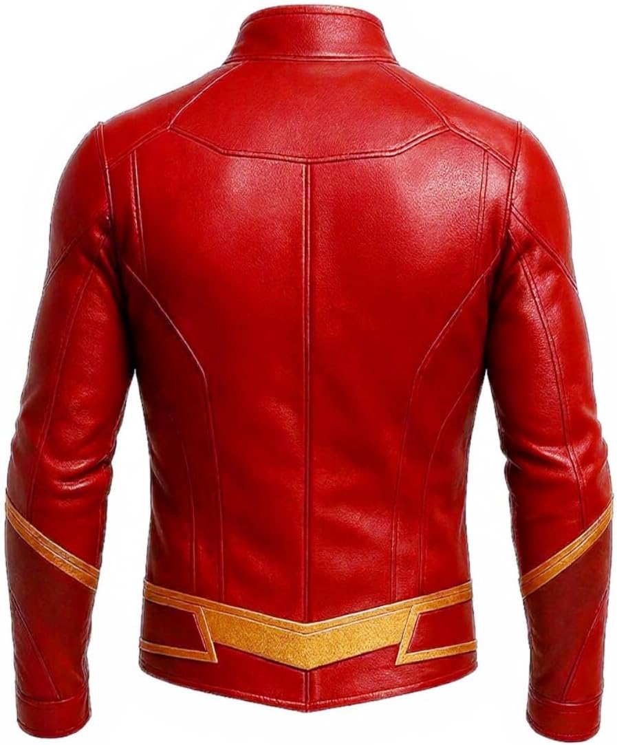 Men’s Red Faux Leather Flash Superhero Inspired Jacket | Slim Fit Cosplay & Fashion Biker Outfit