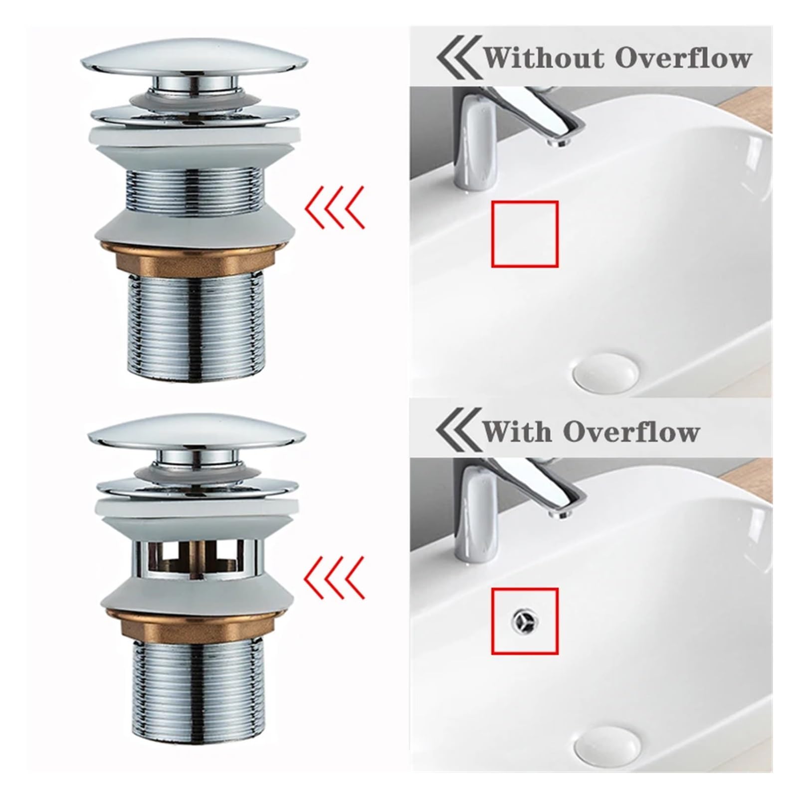 Desagüe emergente, tapón de desagüe para Lavabo de baño, sifón, tapón de desagüe, Accesorio para Grifo de Lavabo, Tubo de Lavabo Negro, Oro Rosa (Cromo C)