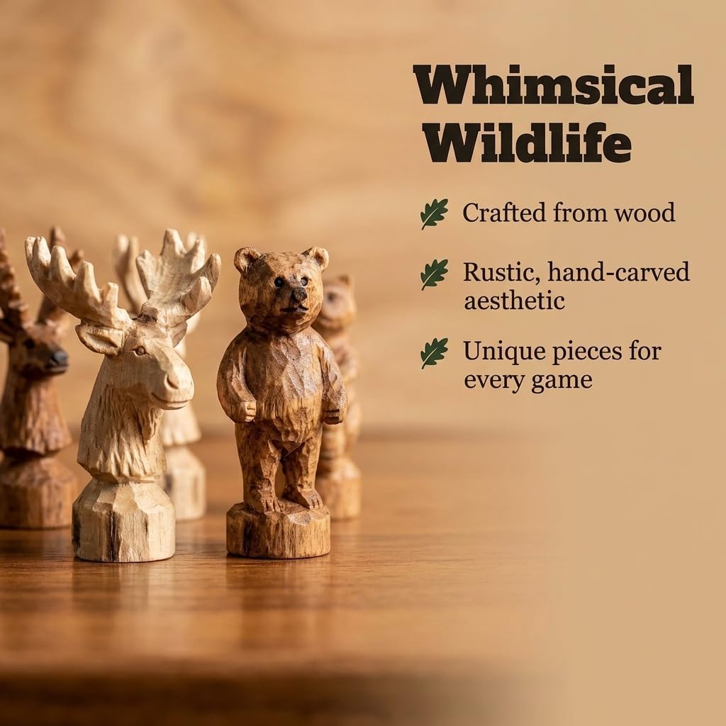 The Bridge Collection Forest Crowd Chessboard - Wooden Chess Board Set - Nice Chess Set for Adults - Exotic Chess Set for Mountain Lodge Cabin Decor
