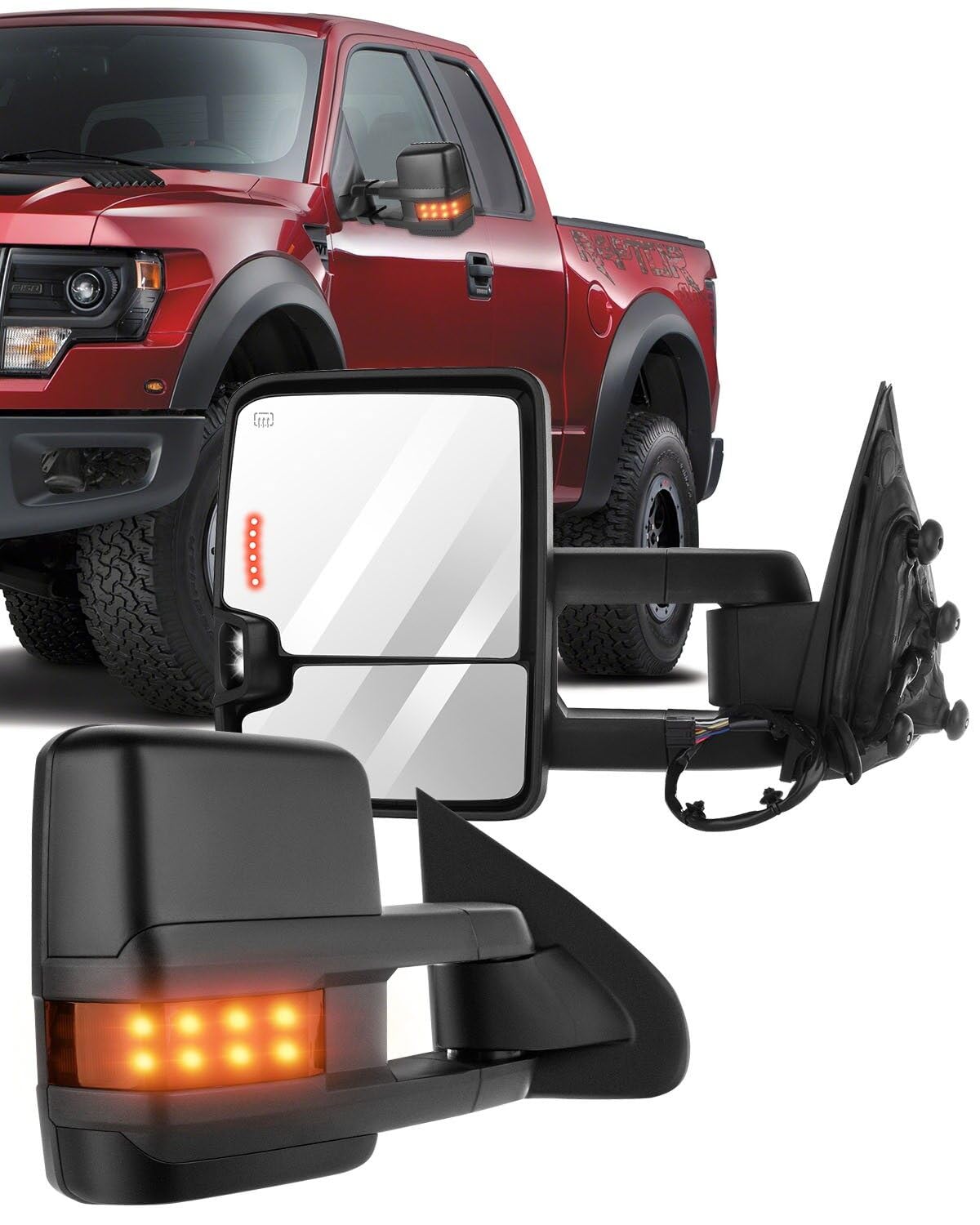 ECCPP Towing Mirror Power Heated Signal Replacement fit for 2014-17 for Chevy Silverado for GMC Sierra Pickup Pair Set