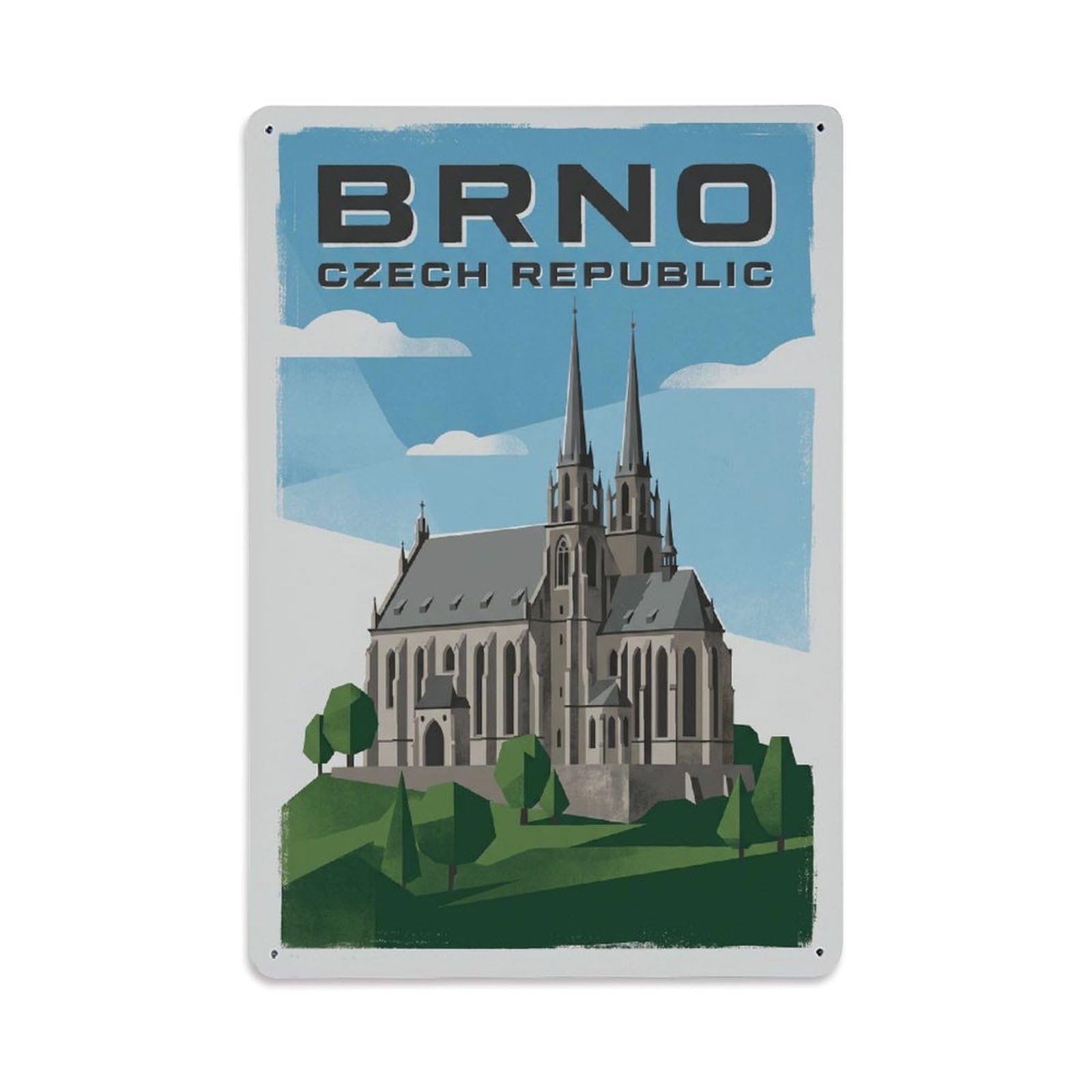 Retro Czech Brno Travel Metal Tin Sign Plaque Wall Decor for Cafe, Club Bar, Office, Garden Metal Poster 8x12Inch