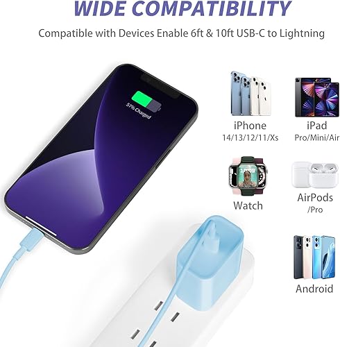 Miniatura 40 de Cargador de iPhone de carga rápida, [certificado MFi], paquete de 2 bloques de carga rápida tipo C de 20 W con cable USB C a Lightning de 6 pies
