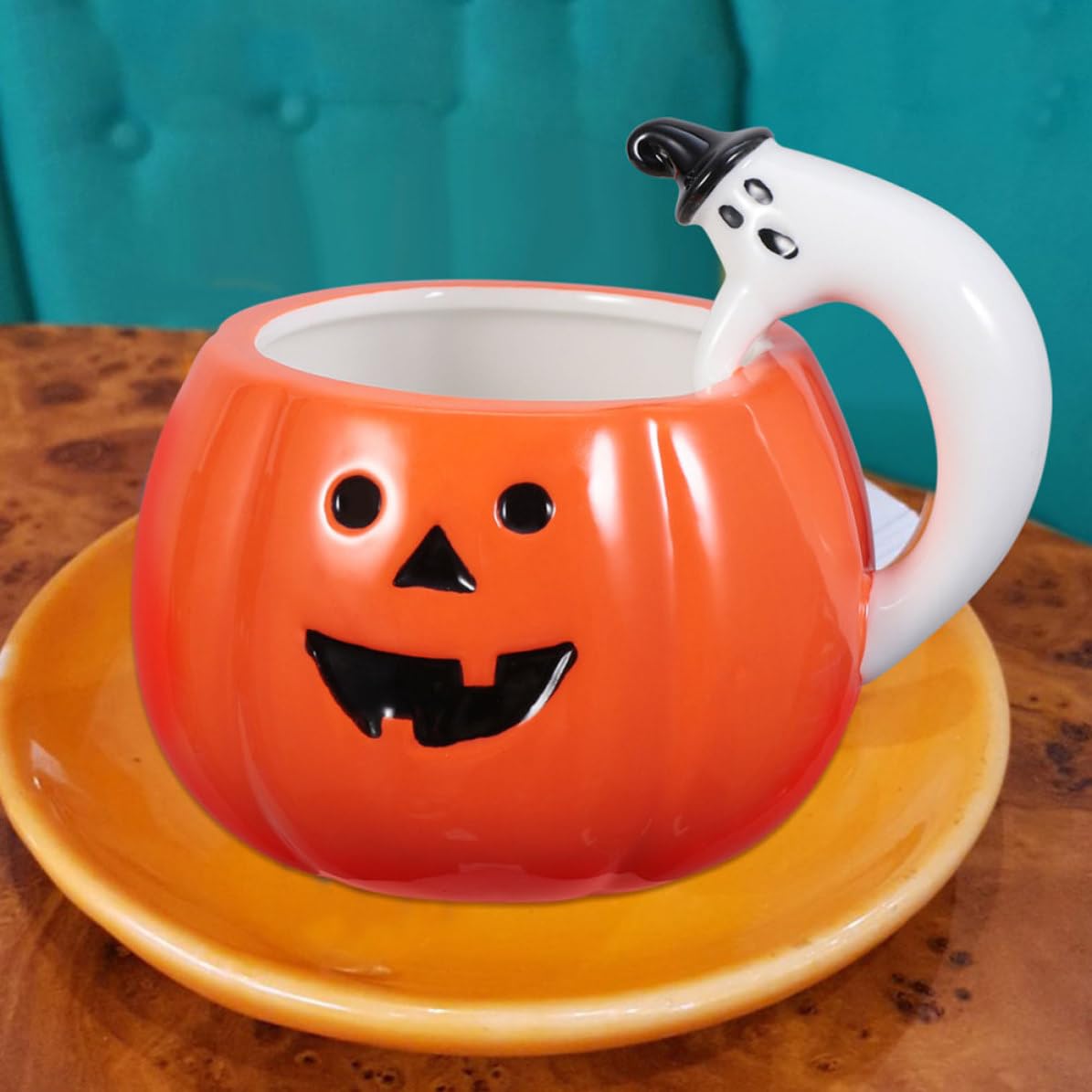 Healeved 2 Piezas Tazas como Café y Leche Creativas y Prácticas de Cerámica Forma de Calabaza para Bebidas en Fiestas Temáticas de Halloween