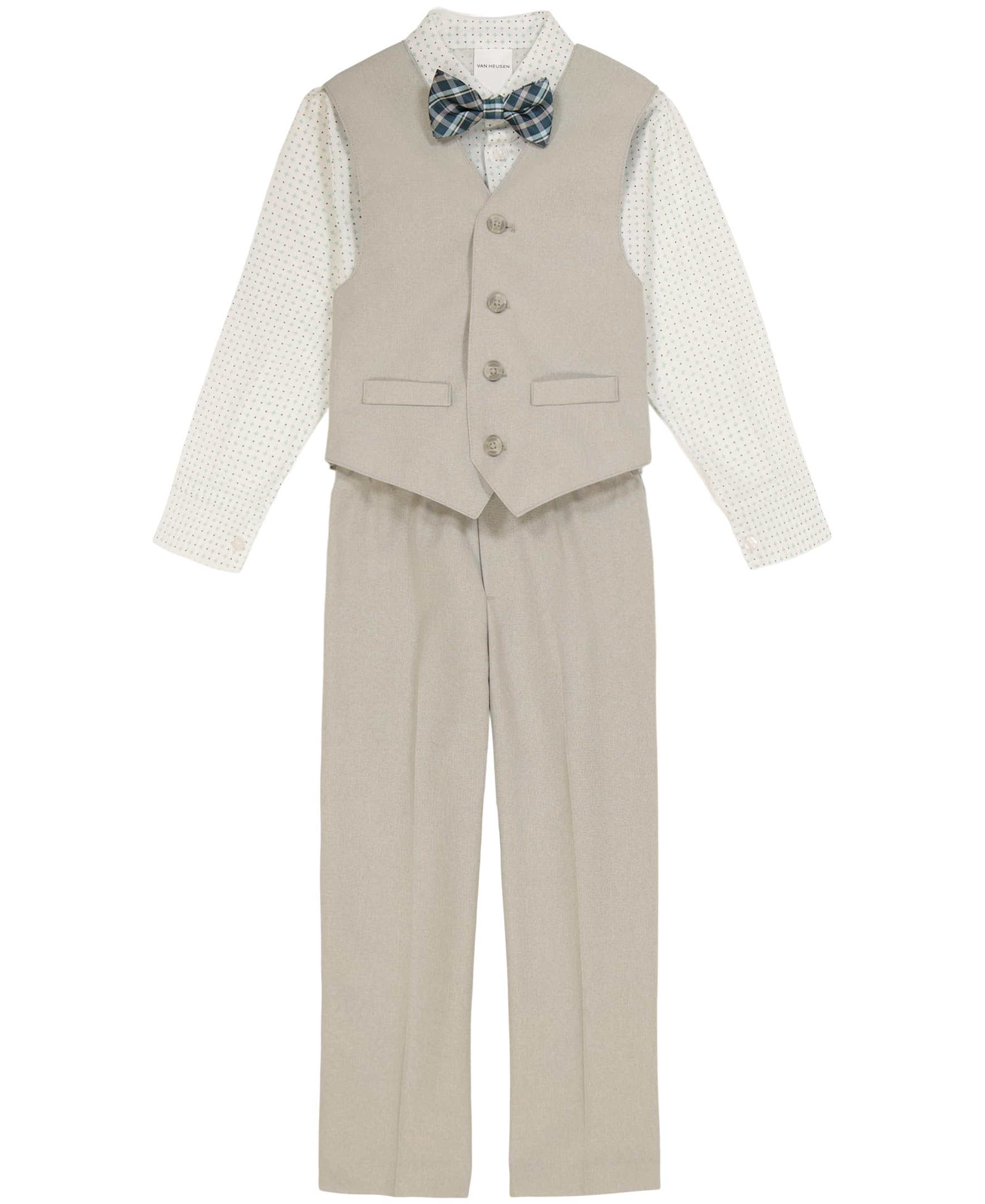 Van Heusen Boys' 4-piece Formal Dress Up Suit Vest Set, Vest, Pants, Collared Dress Shirt, and Tie