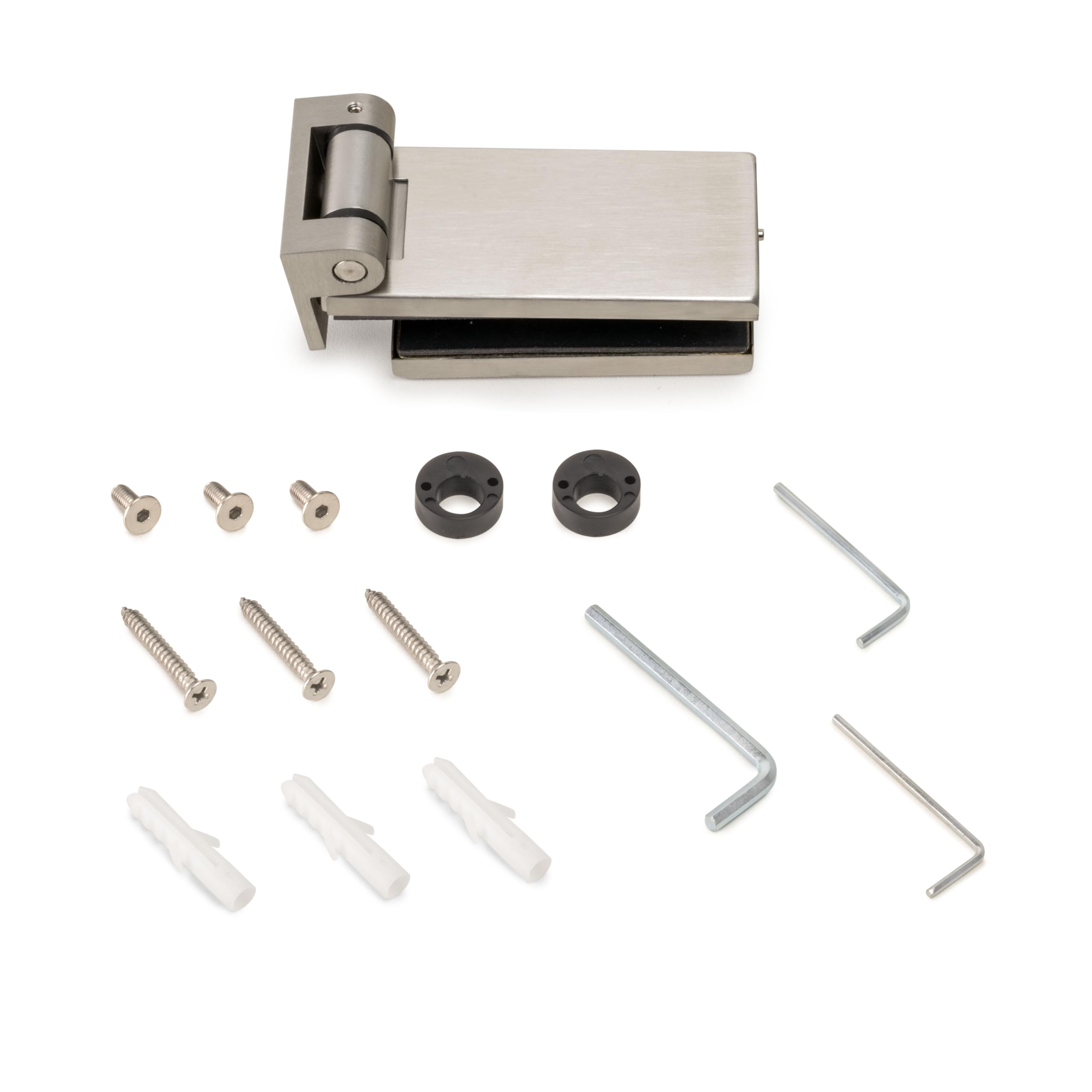 Emuca - Bisagra para puerta de cristal con embellecedor inox, bisagra horizontal con pala de 34mm, para puerta de 8-​12mm, acero inoxidable