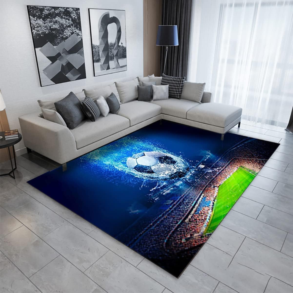 Sticker Superb. Fußball Teppich Schlafzimmer Wohnzimmer Küche Teppiche Sport Fußballplatz Bodenmatte Fußmatten Badezimmer Gymnastikmatte Wurf Kinderspiel Krabbel Matte (Blau, 140x200 cm)