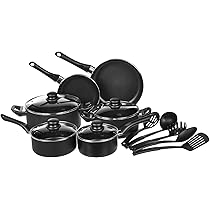 AmazonBasics Aluminium Non-Stick Black Cookware Set – 15 Piece