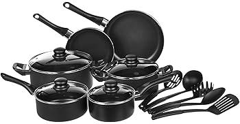 Amazon Basics Non-Stick, Dishwasher and Oven Safe Kitchen Cookware Set, Pots and Pans