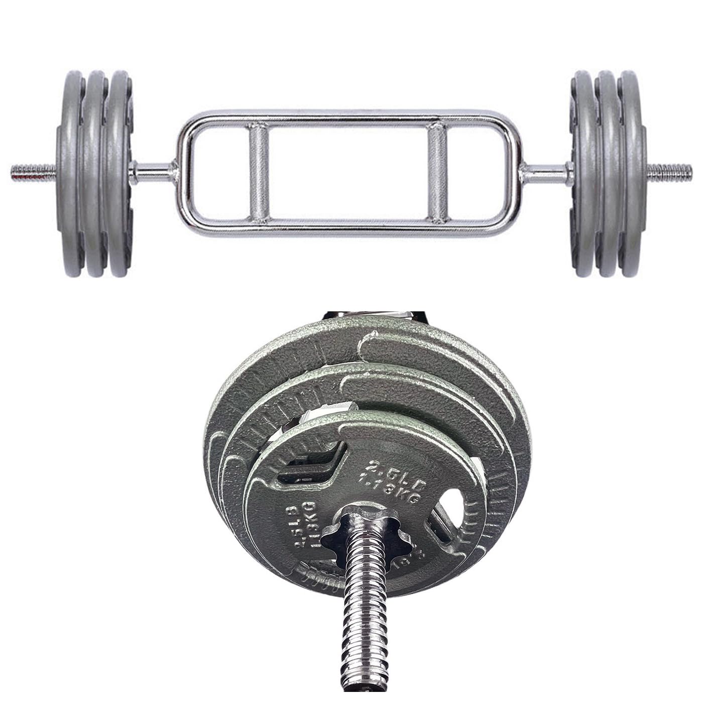 tonchean Barre de musculation 119,4 cm/86,4 cm Barre de triceps EZ Curl Bar pour disques de poids de 5,1 cm/2,5 cm, barre d'haltérophilie avec 2 colliers à ressort pour exercices de fitness à domicile