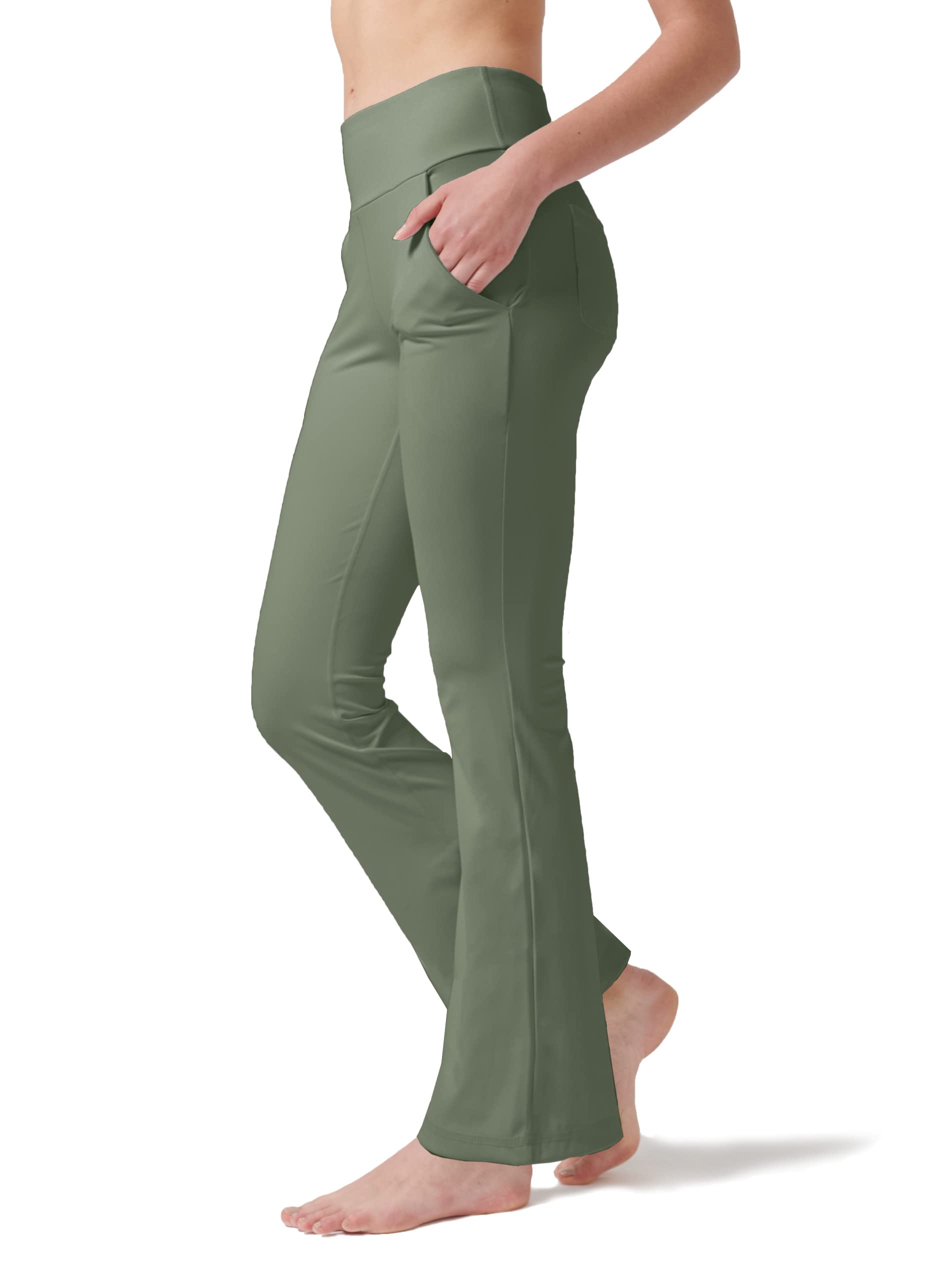 LaiEr Pantaloni da Yoga da Donna con 4 Tasche Pantaloni da Lavoro a Vita Alta 4 Vie Stretch Controllo Pancia Pantaloni Lunghi Svasati, (2 Tasche Laterali e Posteriori),
