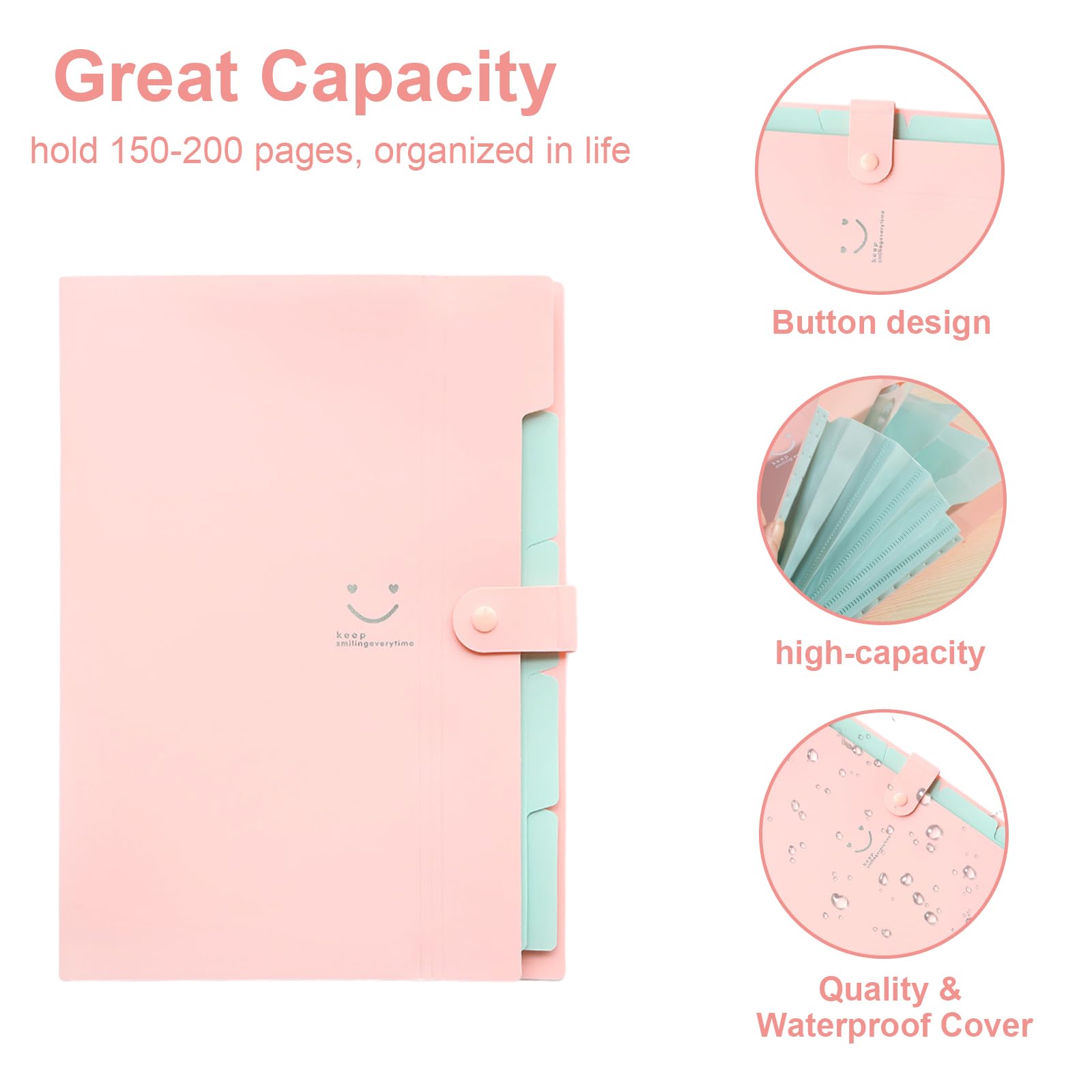 EnixwH Expanding File A4, Document Folder A4 with Multi Colour Sticky Notes, 5 Compartments and Non-Slip Snap Buckle - Image 3