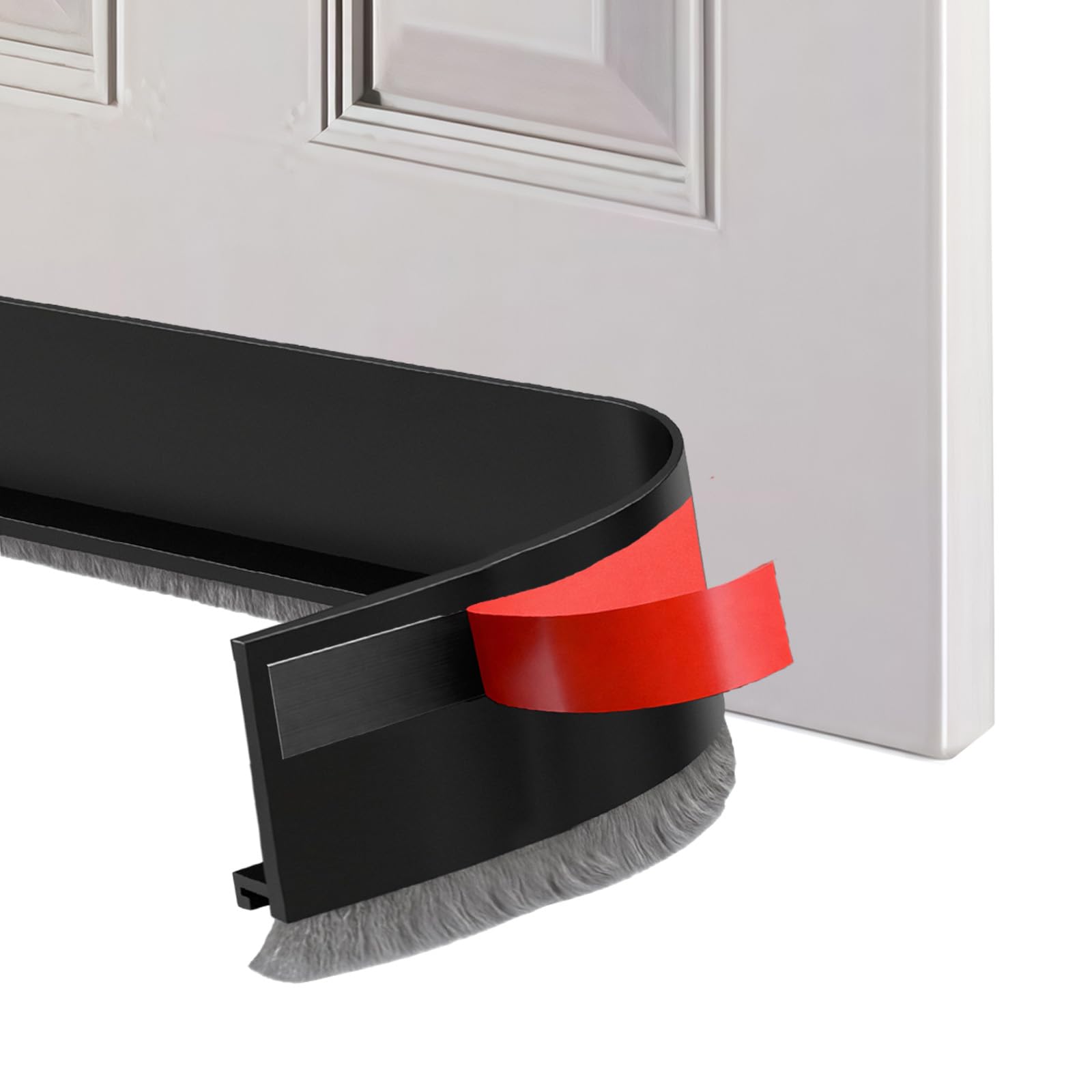 WanderGo Door Brush Strip, 2 × 100cm Self-Adhesive Draught Excluder for Floor and Door, Room Seal Door Brush Cover Strips, Cuttable Door Draft Excluder Strip (Blcak-52mm)