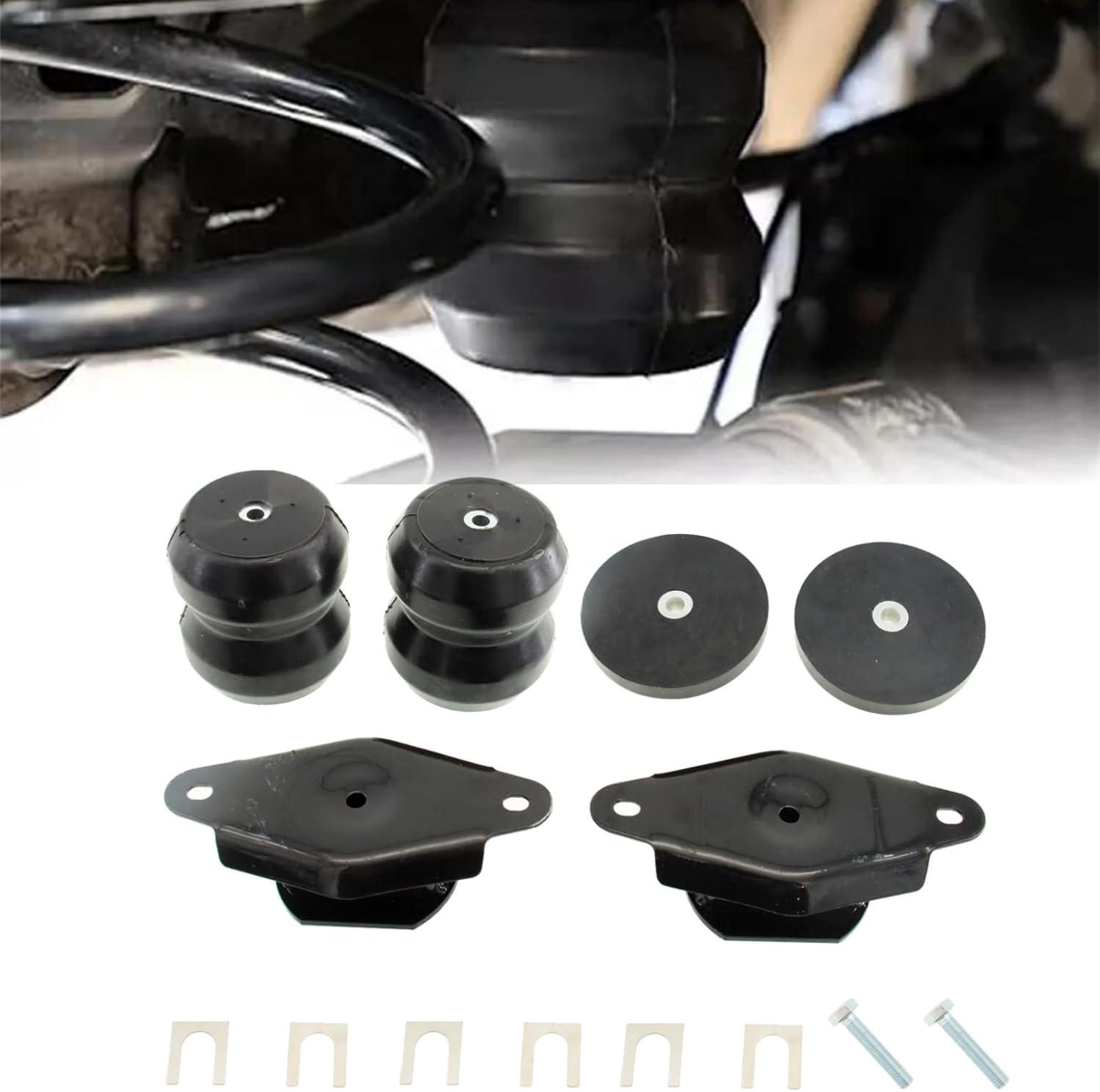 FR350SDJ Rear Air Helper Spring Kit Rear Bump Stop Rubber Replacement for Ford F-350 Super Duty 2WD 4WD 2017-2025 | Rear Leaf Spring Suspension Kit | Springs Helper Bump Stops, Black