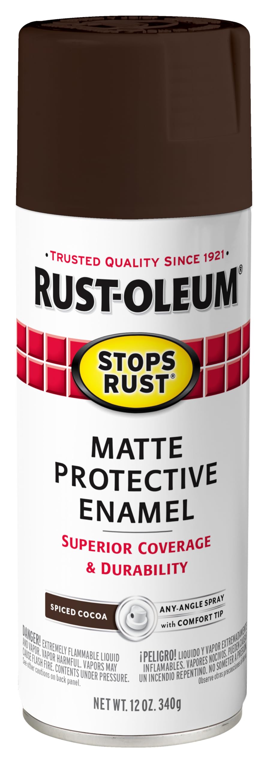 Rust-Oleum Stops Rust Spray Paint, Matte Spiced Cocoa | Rust Resistant, Indoor and Outdoor, Beautiful Finish on Metal, Wood and More, Sprays from Any Angle, 12 oz