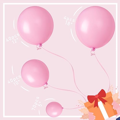 Miniatura 2 de MOMOHOO Globos de color rosa bebé de diferentes tamaños, 154 globos de fiesta de cumpleaños de 5101218 pulgadas, kit de guirnalda de globos de látex