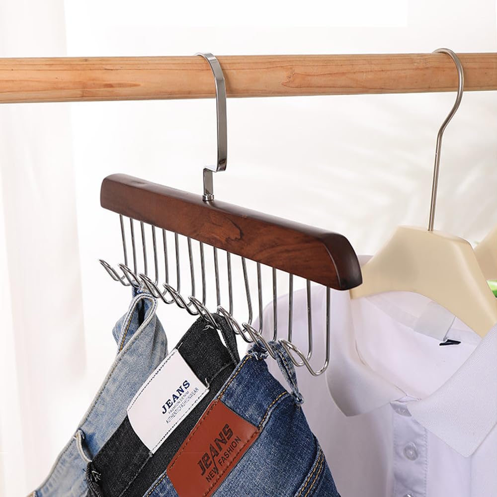 4 Stück rutschfeste Multi-Haken-Garderobenleisten, hölzerner Gürtelbügel für Schrank mit 8 Haken, multifunktionale rutschfeste Aufbewahrungsbügel, multifunktionaler Kleiderbügel mit mehreren Haken für