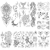 Glaryyears Latest Temporary Tattoo for Women Girls Adults, 9-Pack Black Large Realistic Snake Tattoos Stickers, Variery Pack Fake Tattoos Butterfly Mermaid, Body Tattoos for Chest Waist Arm Thigh