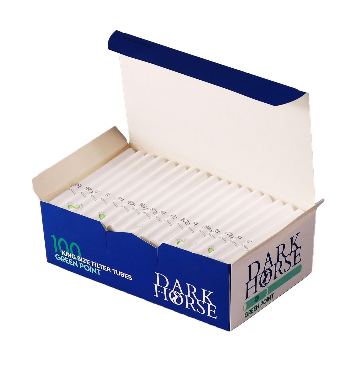 Dark Horse Green Point Filterhülsen mit Menthol-Kapsel, 100 Zigarettenhülsen pro Box, 25 Boxen (2500 Hülsen), Pflanzlich, ROLLING_PAPER, Zigarettenpapier