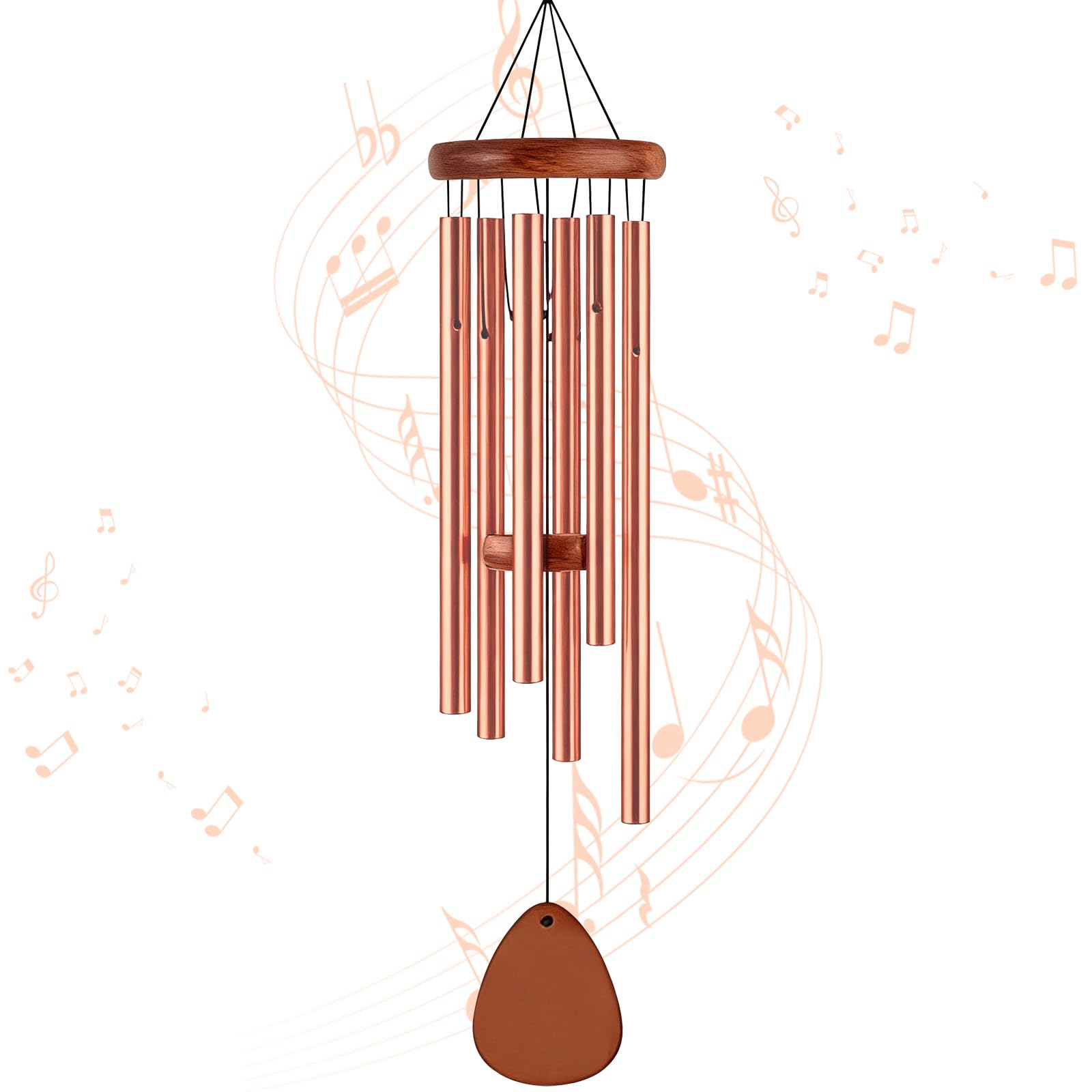 Wind Chimes for Garden, 27 inch Aluminum Tubes Wind Chimes Waterproof Windchimes Indoor and Outdoor, 6 Tubes Memorial Wind Chime Gifts for Garden Yard Home Outdoor (Rose gold)