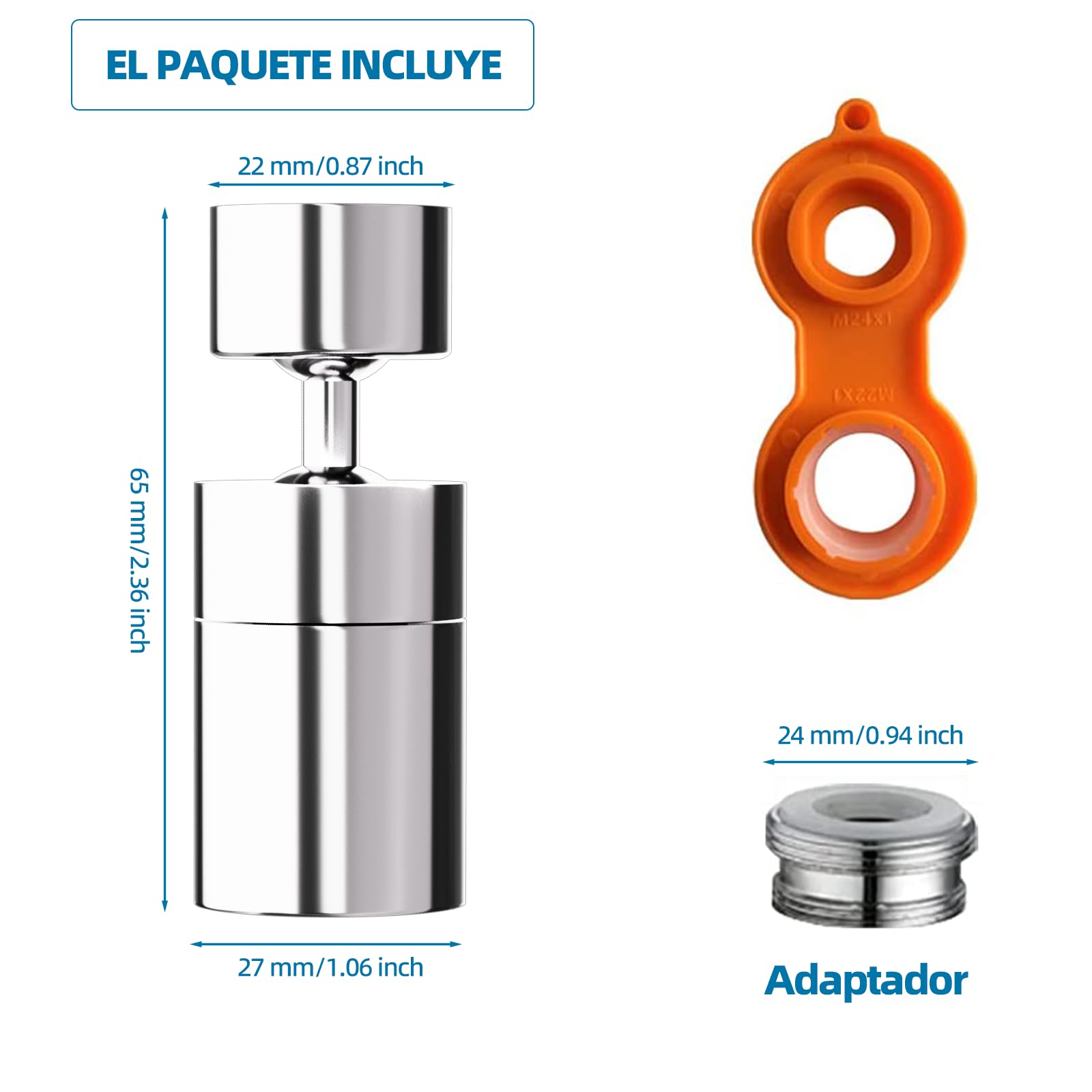 Esufeir 360 Giratorio Aireador Grifo Cocina FM22/M24 con Adaptador,Extension Difusor Atomizador Fregadero,Boquilla Cabezal Filtro Extensor Grifo Lavabo,Alargador Alcachofa Dosificador Acople Ducha — view 5