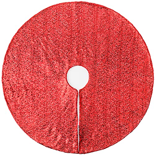 Christmas Tree Skirt 36 Inch Red Sequin Tree Skirt Double Layers Rustic Tree Skirt Glitter Xmas Tree Mat Holiday Party Decoration #TOP2
