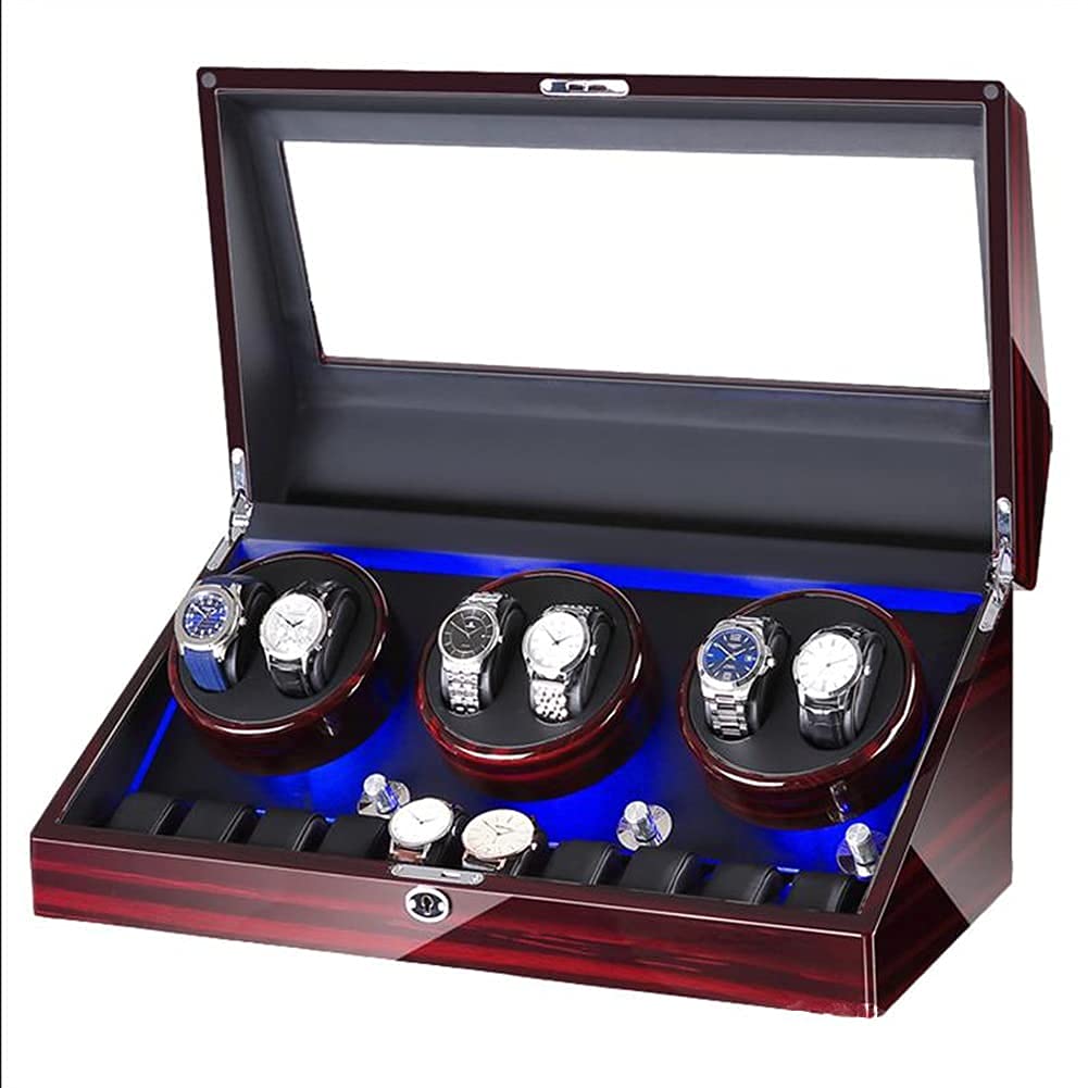 NZPOST Automatic Watch Winder 6+10 Storage Dispaly Case with Quiet Motor and 5 Rotation Modes LED Light for Most Wrist Watches