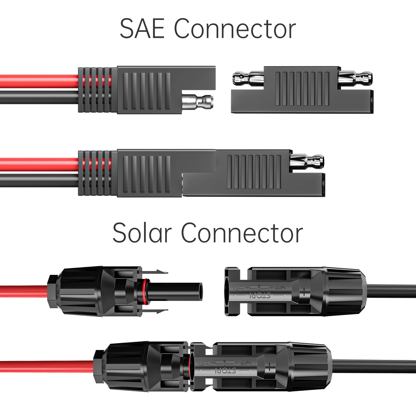 Goupchn Złącza do paneli słonecznych do kabla adaptera SAE 10AWG, przewód przedłużający PV do SAE, z 2 adapterami polaryzacji SAE do SAE, do kampera, przyczepy kempingowej, paneli słonecznych, zestawu