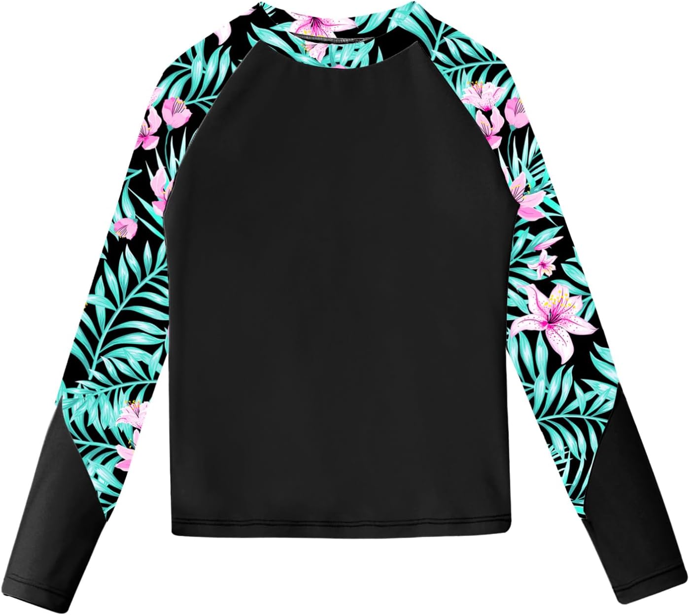 Rash Guard Set for Kids Big Girls Flower Printed Swim Top with Bottoms 2 Piecs Swimwear Outfit