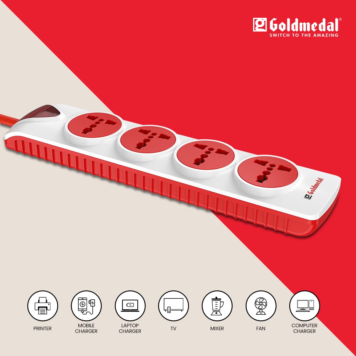 Goldmedal 4 Outlet Extension Board - 5m Cable & Master Switch -3