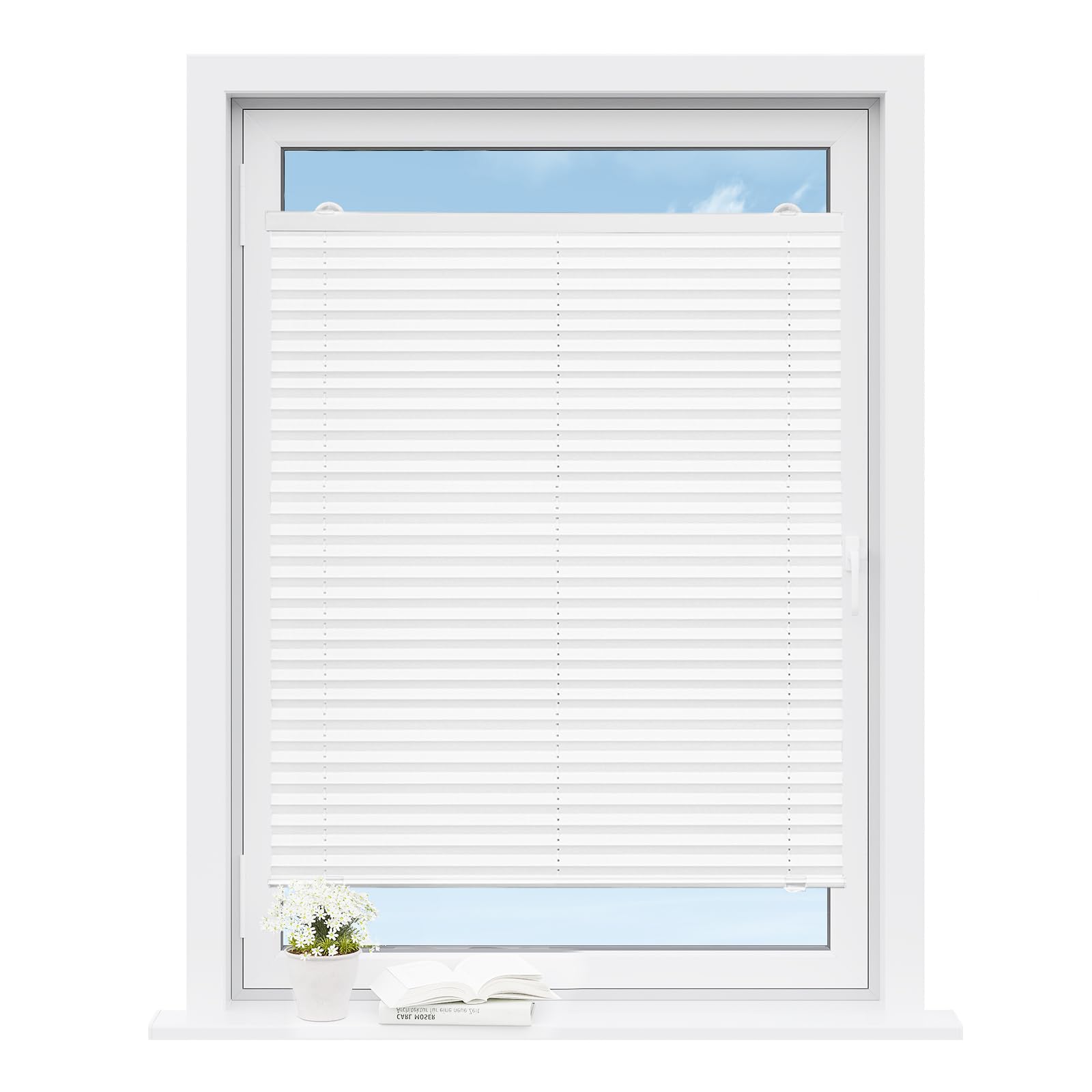 WOLTU Store Plissé sans Perçage avec Ventouses, Store Plissé Intérieur Translucide Protection Solaire pour Fenêtres Ordinaires, Fenêtres de Toit, Portes de Balcon, 90x130 cm, Blanc