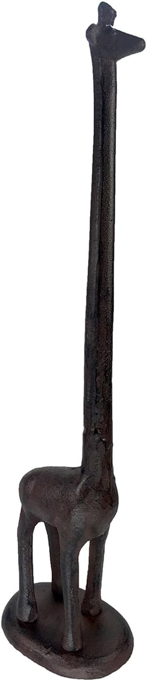 Giraffe Cast Iron Animal Paper Towel Holder Bath Tissue Toilet Roll Jewelry Organizer Free-Standing Bronze Rustic Decor 14-inch