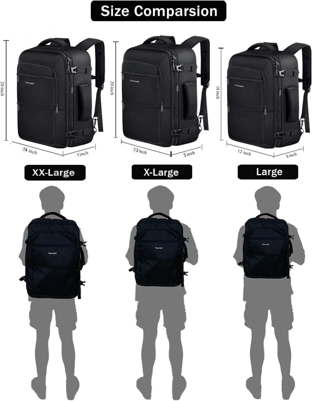 Vancropak Mochila Viaje 30L Expansible