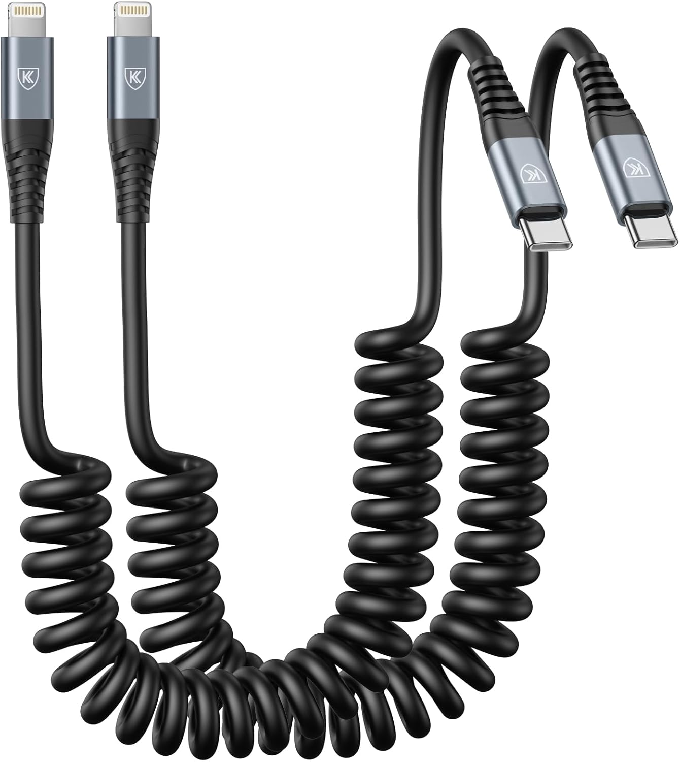 KIYODA USB Type C to Lightning Cable 3FT 2Pack, Coiled iPhone Charger Fast Charging for Car Short USBC Lightning iPhone Cord for iPhone14/13/12/11 Pro Max/iPad/CarPlay 3FT Usb C to Lightning Black